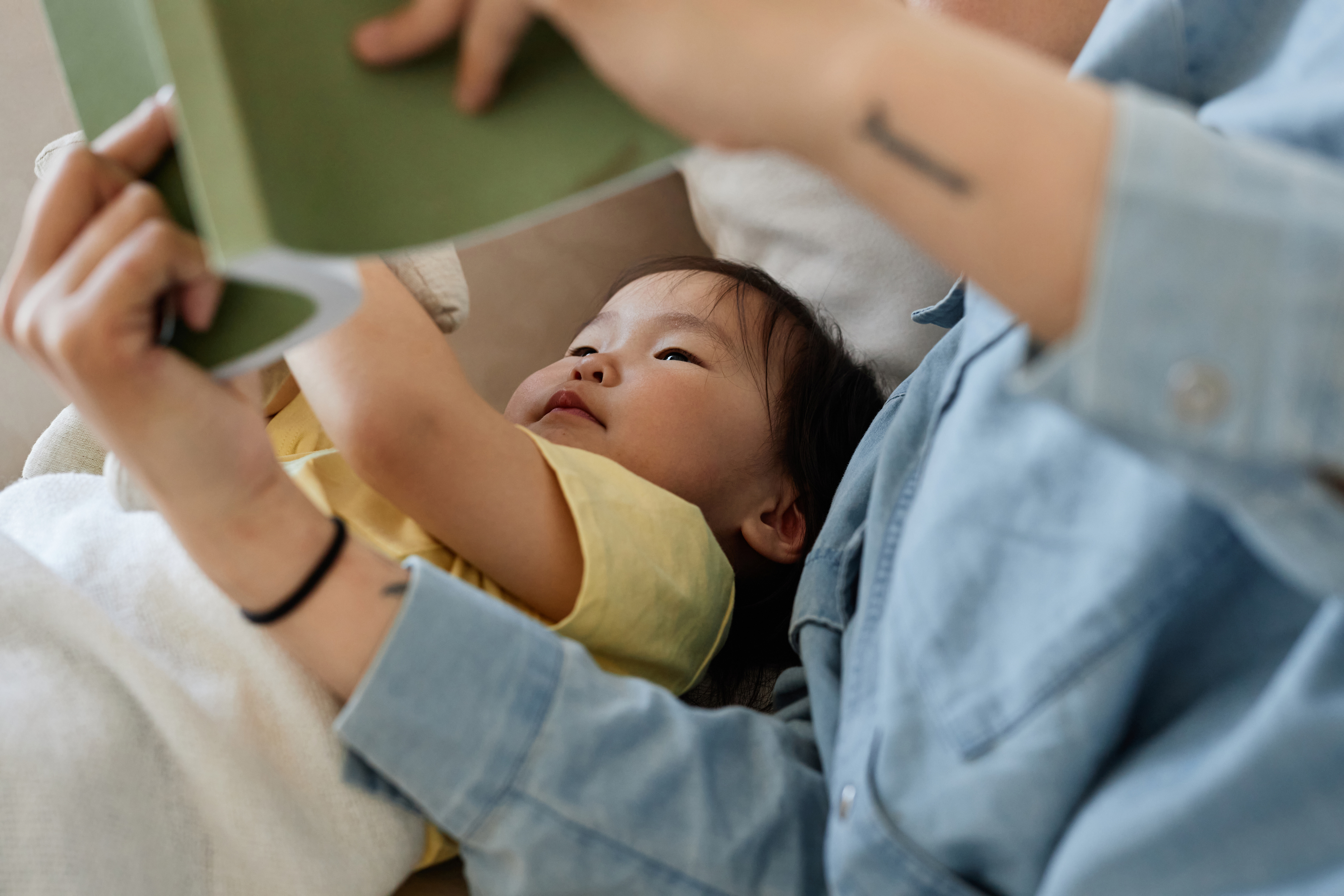Parent following a calm bedtime routine